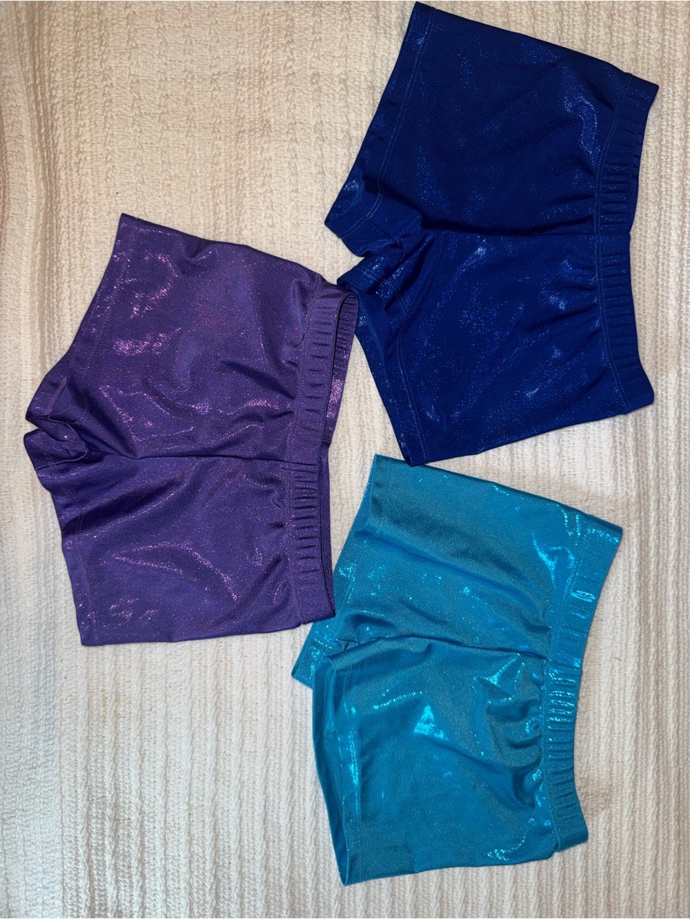 Glitter Stretch Dance Shorts for Kids - Purple, Blue, Teal